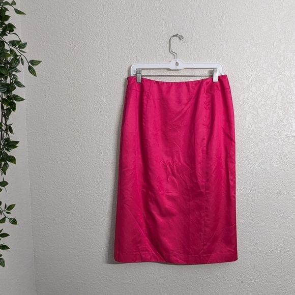 Talbots Woman Hot Pink Cotton Silky Blend Midi Pencil Skirt Business Feminine 12 - Picture 3 of 11